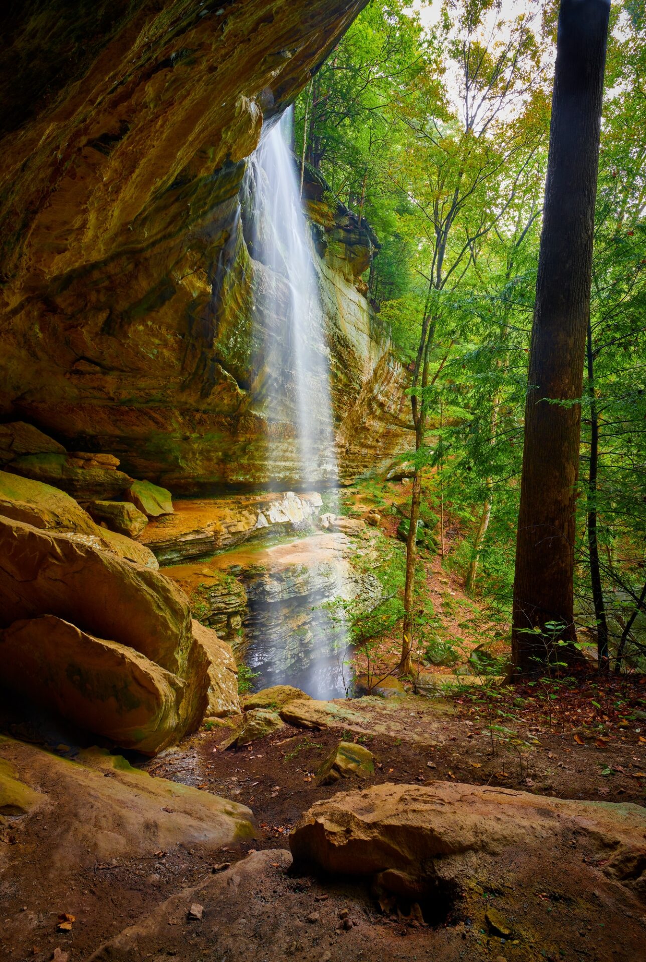 a waterfall over a cliff in Berea Kentucky