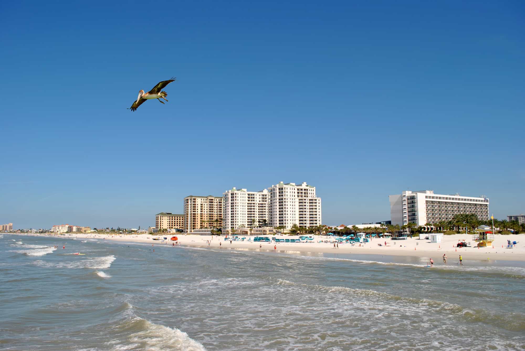 Beach, ocean, and hotels In Clearwater Beach, Florida