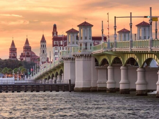 Bridge of Lions over the river at St. Augustine, is one of the destinations that we love for the best romantic Florida getaways