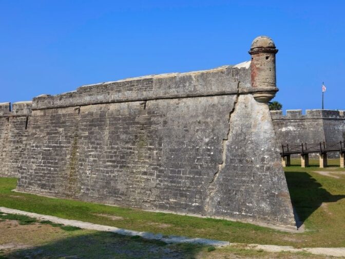 The walls of the Castillo de San Marco in St. Augustine, is one of the destinations that we love for the best romantic Florida getaways