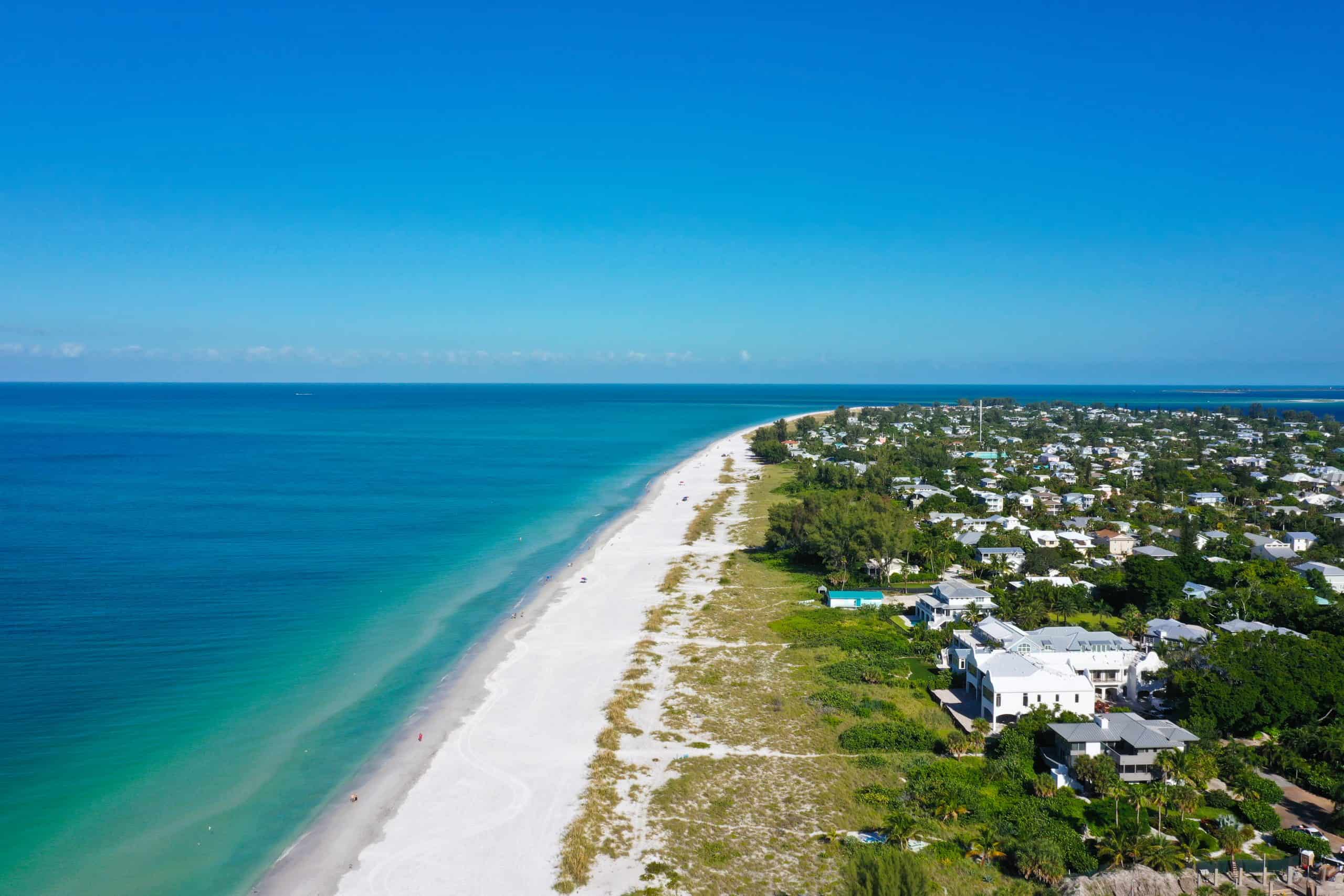 An Aerial View of the Beautiful White Sand Beach on Anna Maria Island, Florida