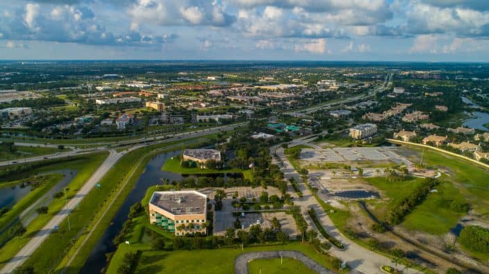 Aerial drone image of Port St Lucie Florida USA, one of the best cities to retire in Florida