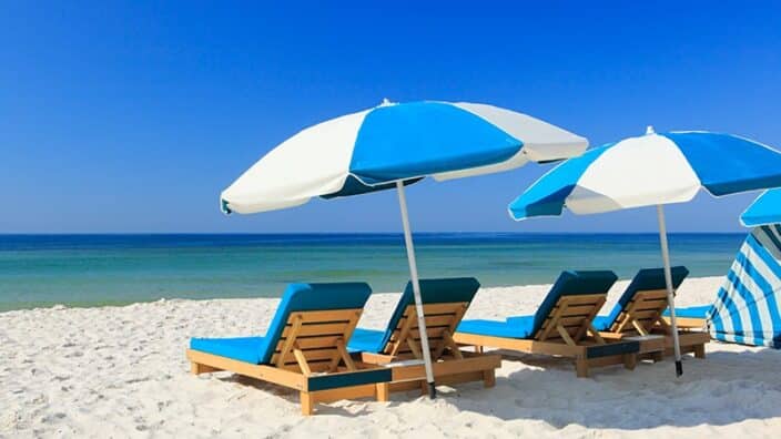 chair rentals on the beach overlooking the water in Orange Beach, Alabama