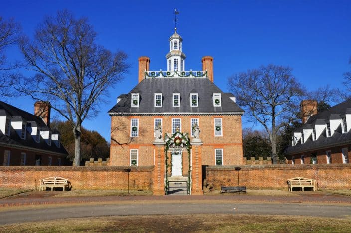 The governors palace in Colonial Williamsburg, an example of a family friendly vacation destination