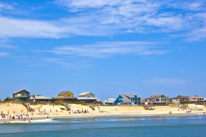 beach with cottages at Nags Head in the Outer Banks perfect for a family vacation