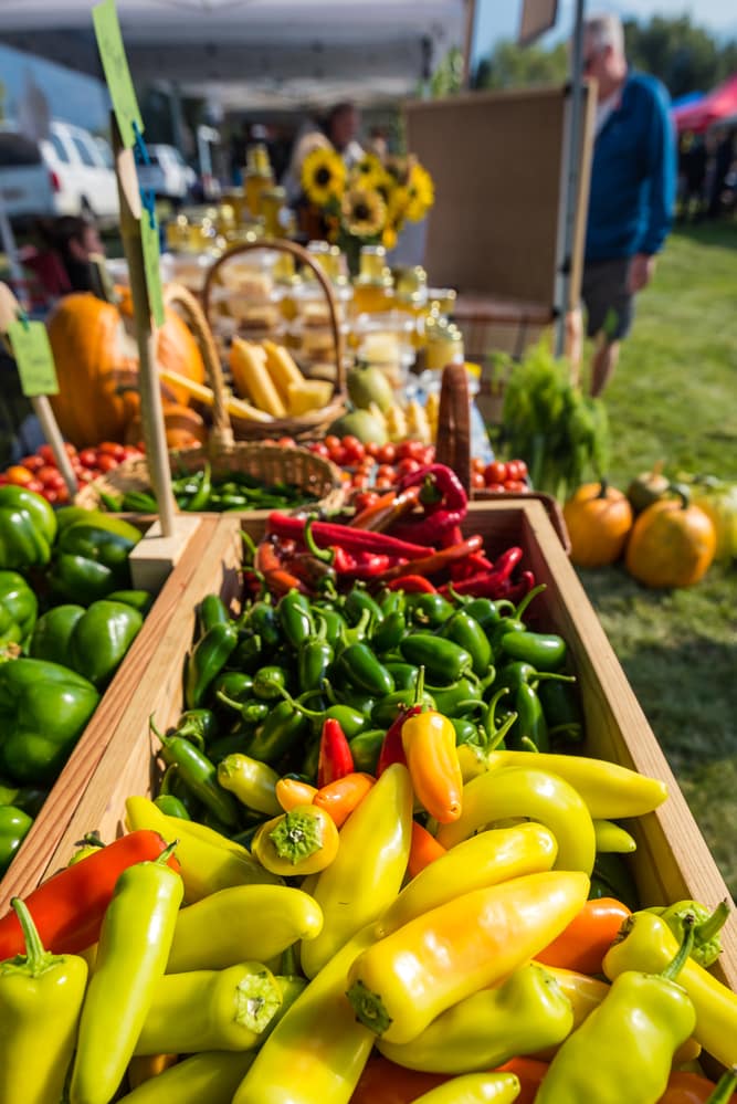 vertical image showing farmer's market produce.