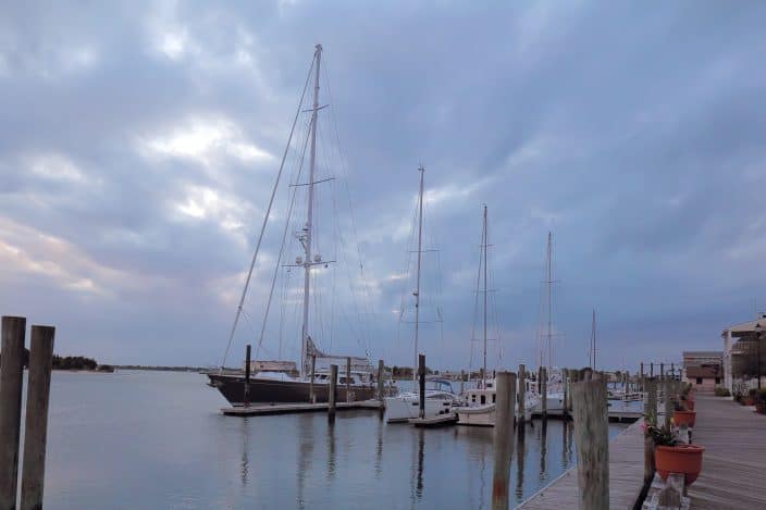 sailboats tied up at a pier in Beaufort, North Carolina