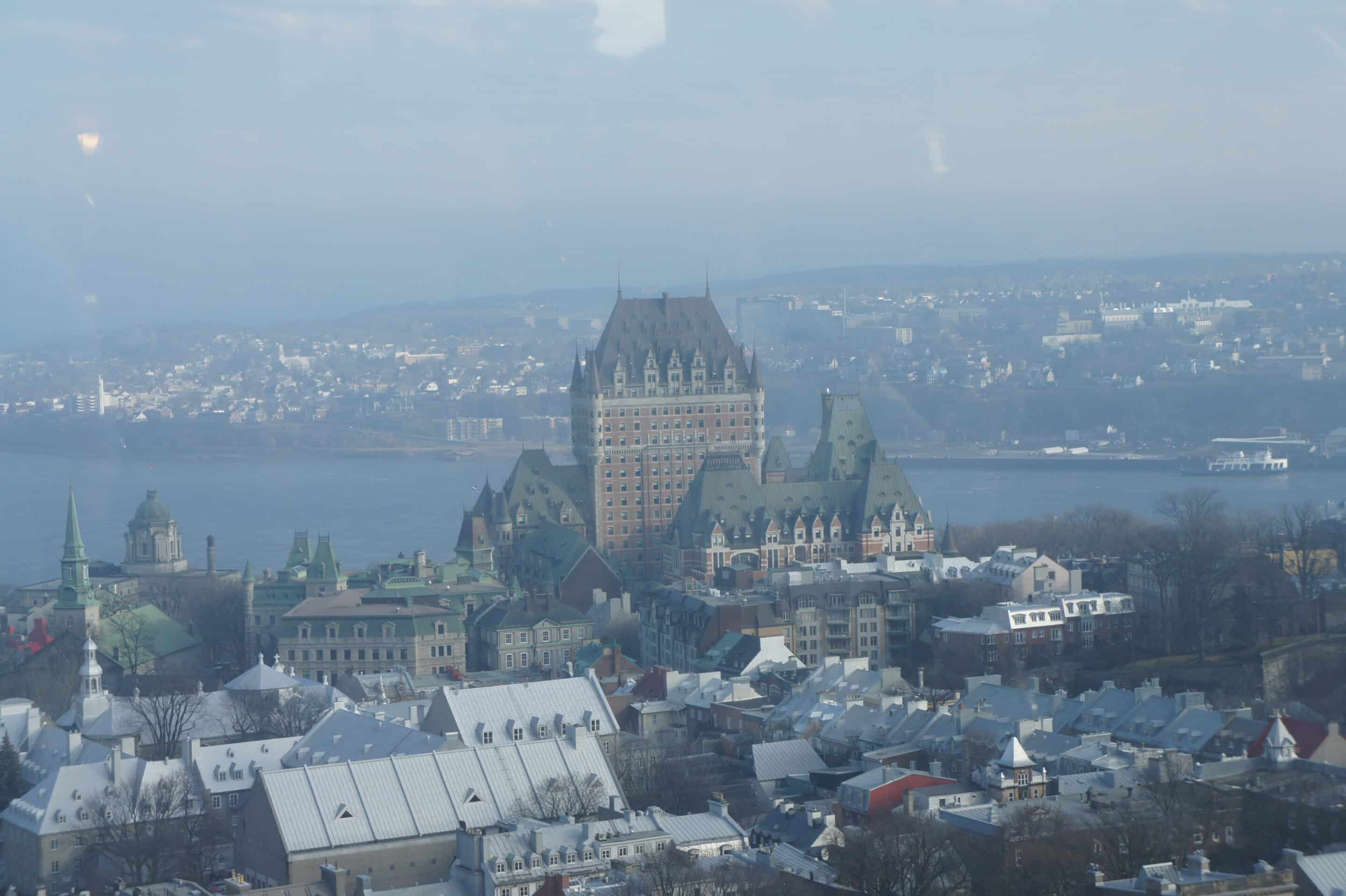 Chateau de Frontenac dominates the skyline of Québec City as seen from the 23rd floor of the Hilton Hotel.