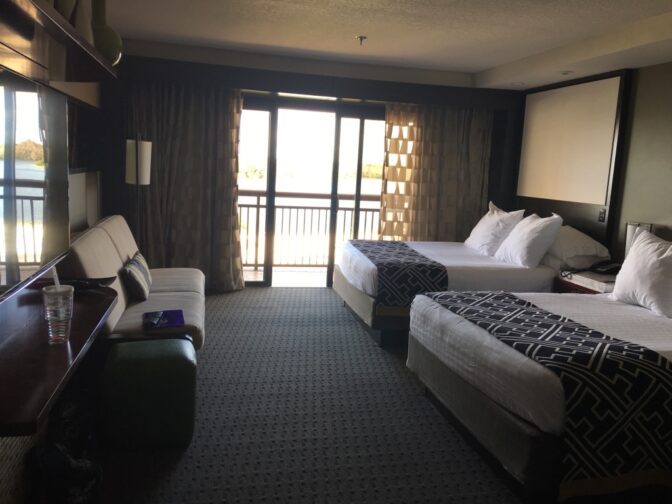 Sleek and modern rooms at Disney's Contemporary Resort have expansive views from the balcony.