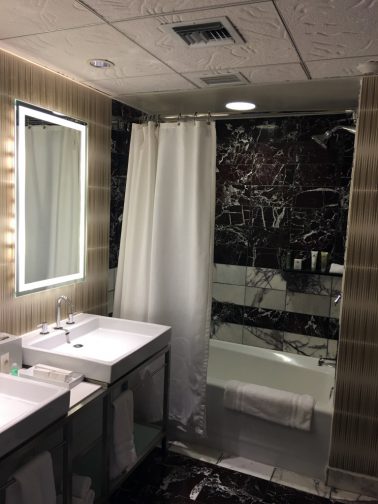 Modern bathroom with beautiful finishes at Disney's Contemporary Resort.