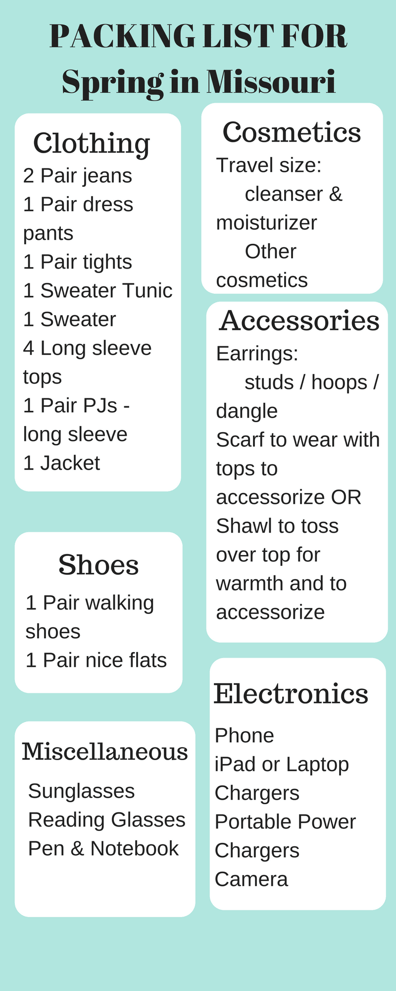 Packing List for Spring in Missouri