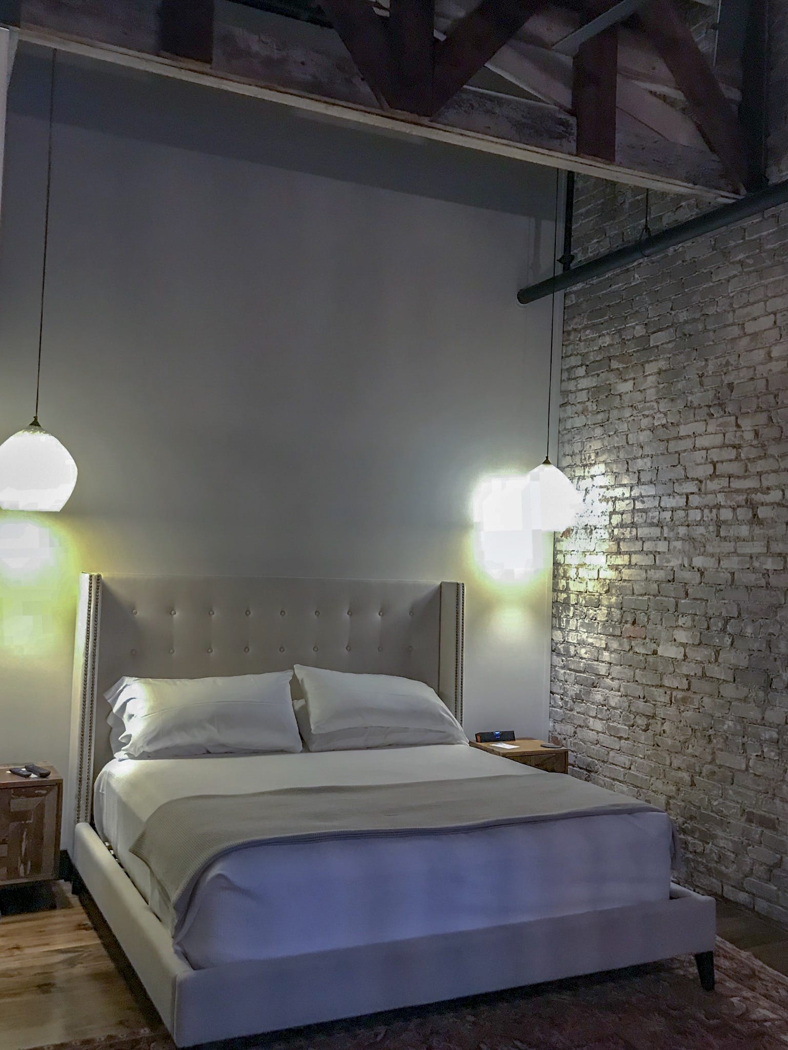 The Peacock Alley linens added a luxurious touch to all the suites at the Gunrunner! With the exposed brick and industrial touches, you wouldn't expect a luxury getaway, but the GunRunner delivers luxury, comfort and privacy - making your North Alabama getaway a dream!