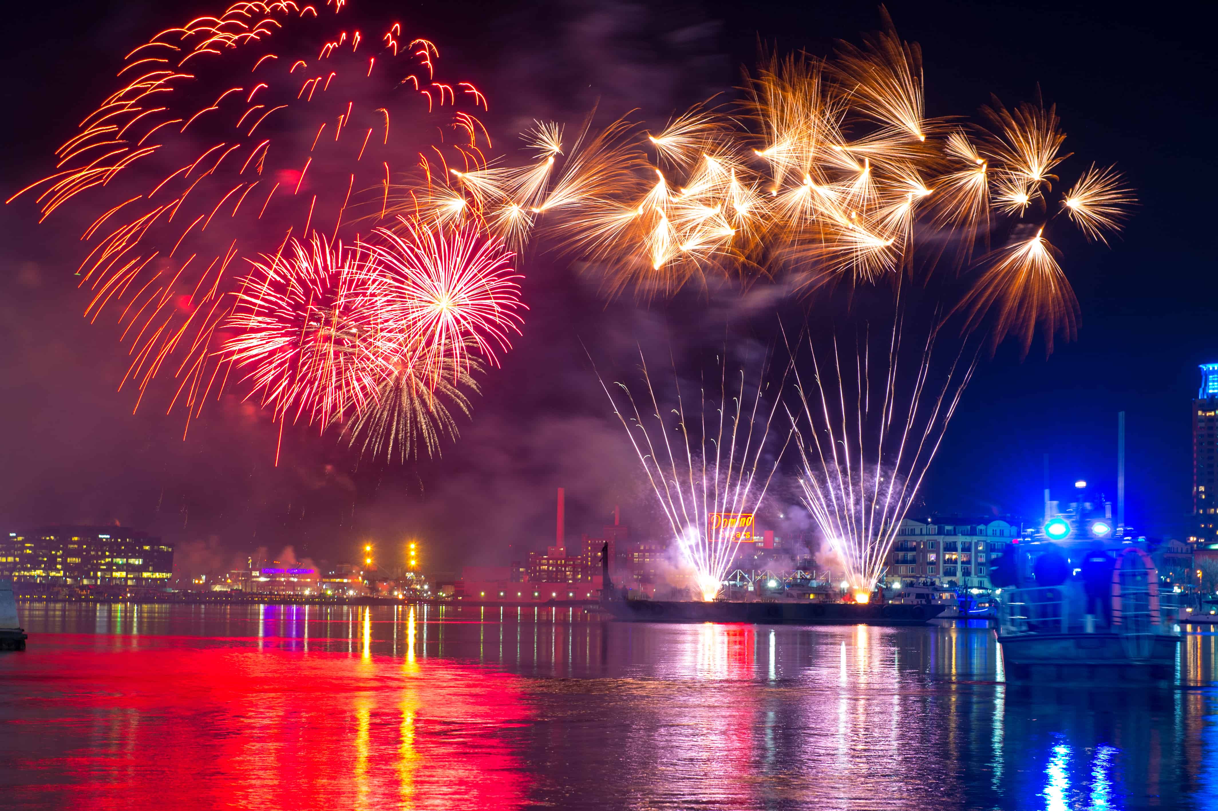 New Years 2015 Fireworks in Baltimore Inner Harbor 
