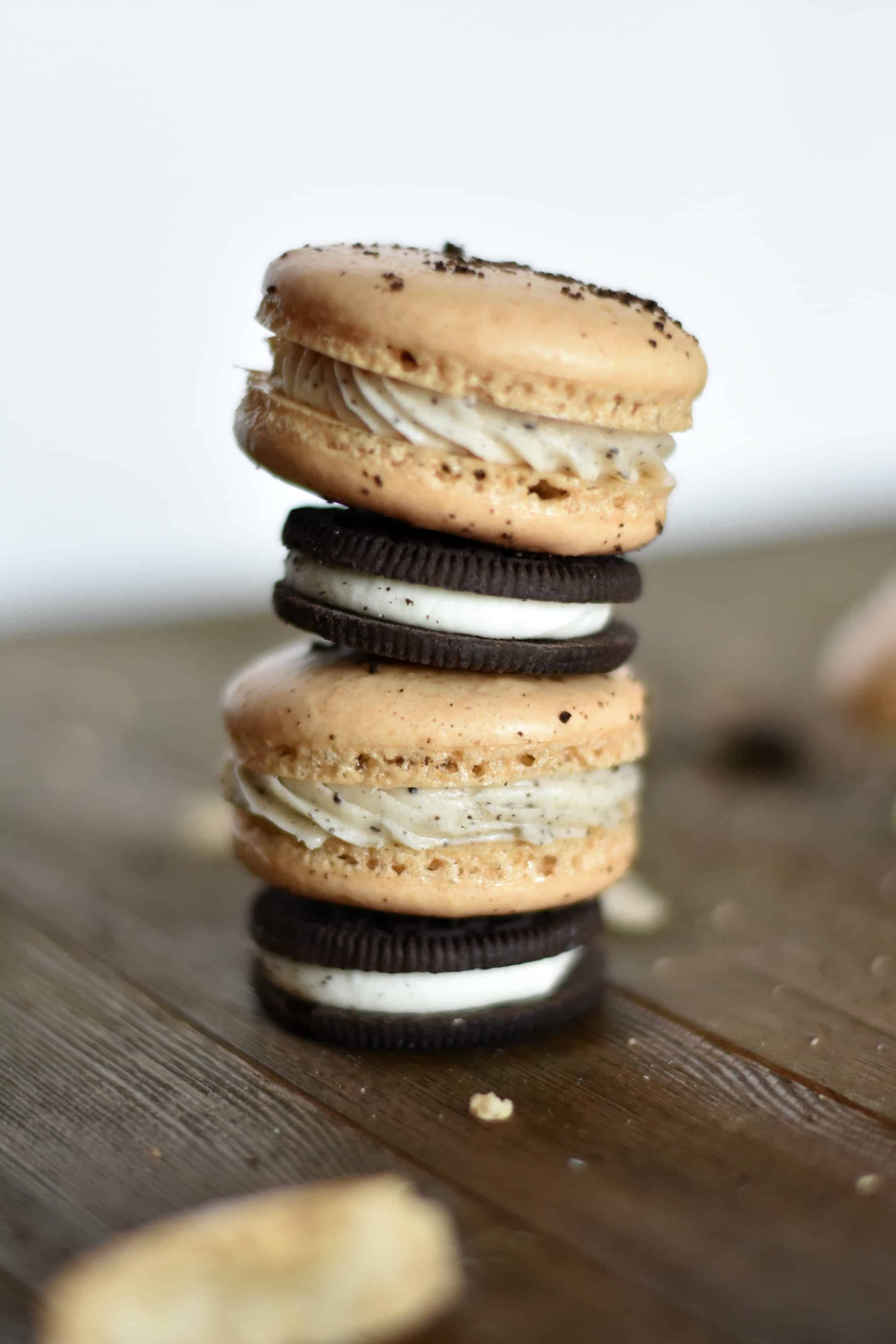 stack of oreo macaroons and oreo cookies
