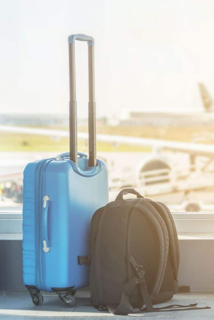 Rolling luggage pictured at the airport.