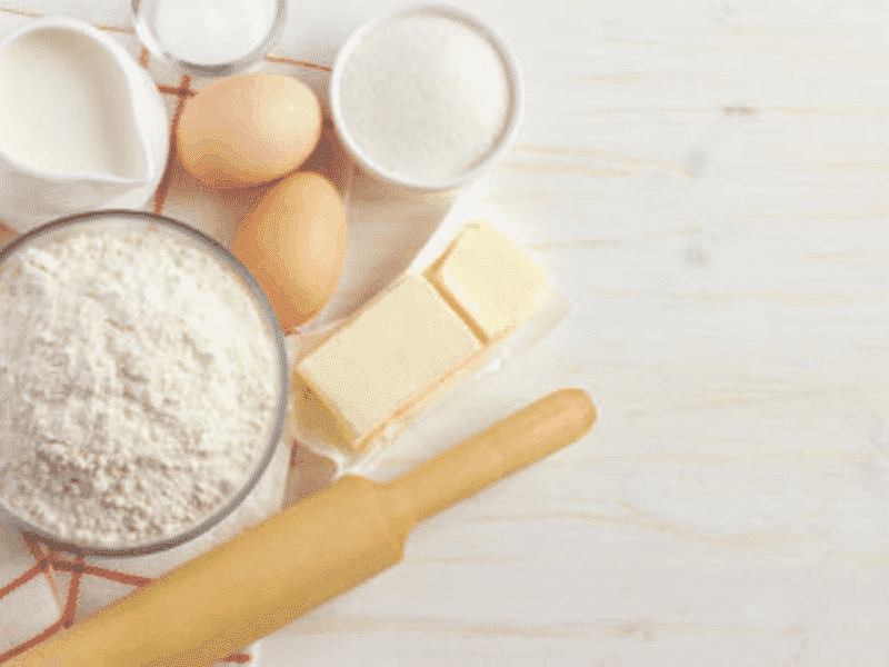 Baking supplies laid out ready to be used.