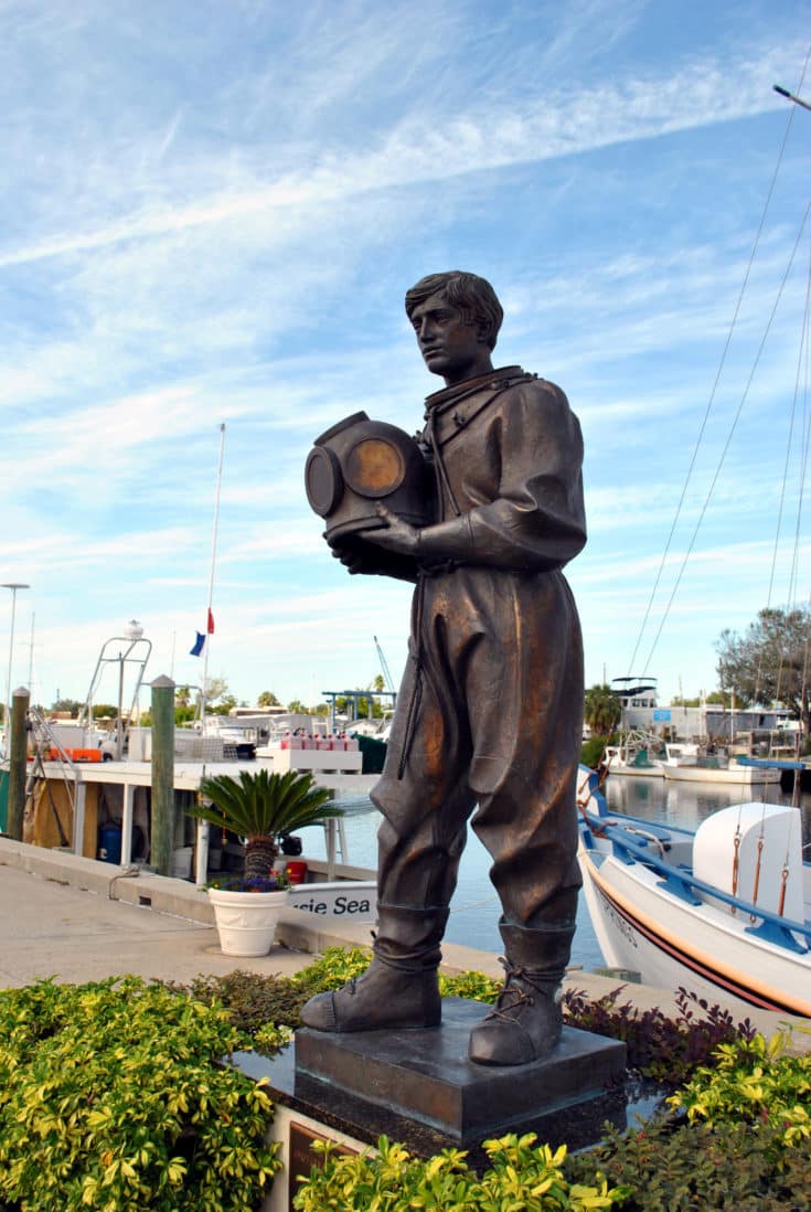 sponge diver statue in Tarpon springs. A great place to visit for a Florida weekend getaway