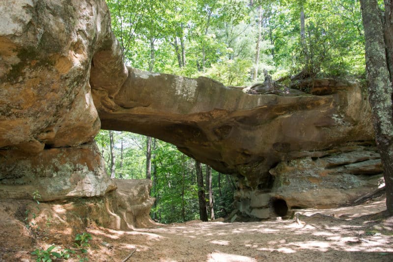 sandstone arches and rock formations in the daniel boone national forest in kentucky. A great place to hike on your weekend getaway