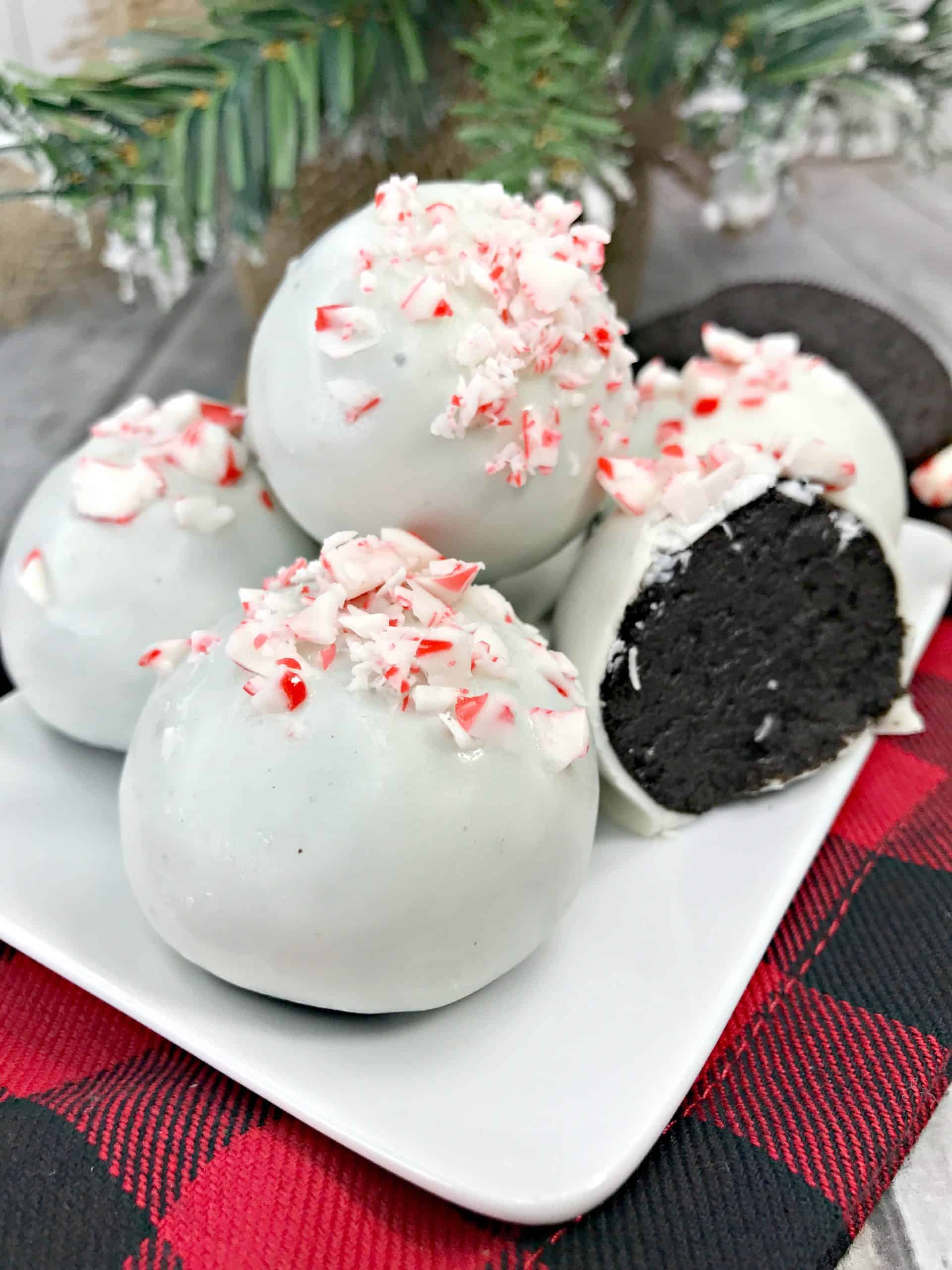 Oreo Truffles Candy Cane Topped