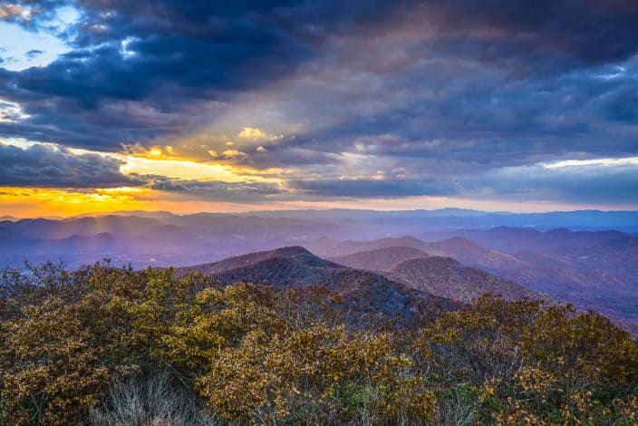 the Georgia blue ridge mountains at sunset