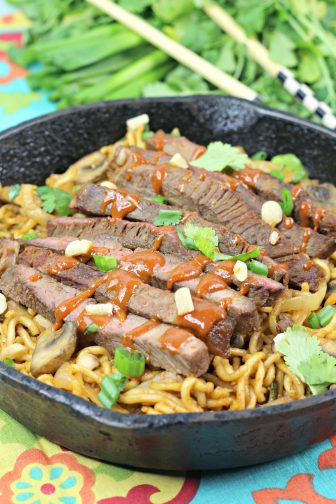  spicy Korean beef and ramen noodles in a bowl 