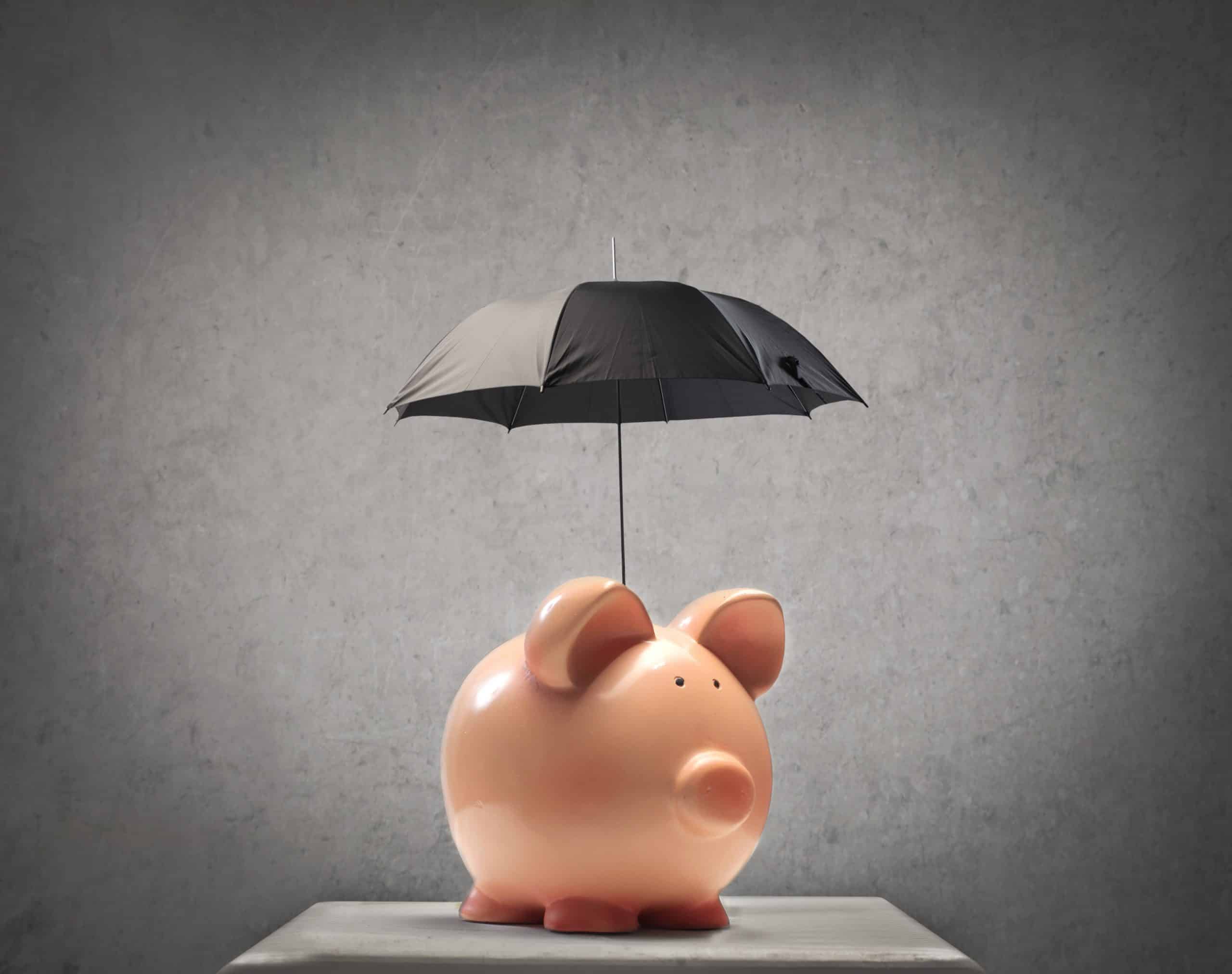 Piggy bank with umbrella