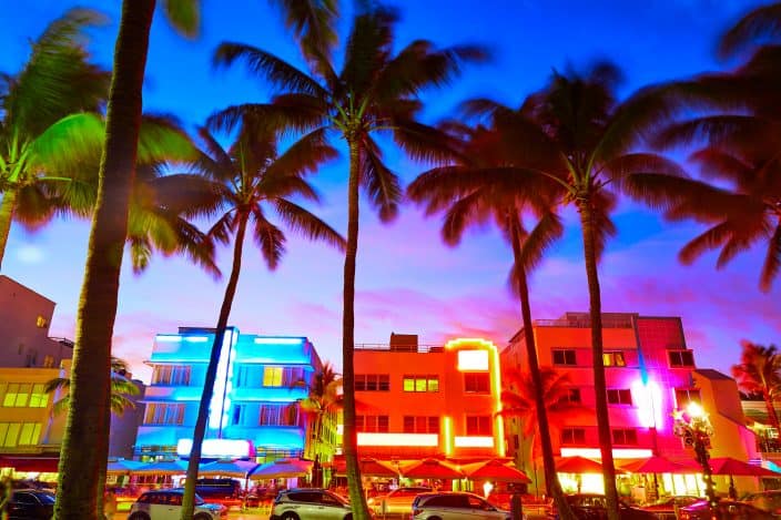 Miami South Beach at night one of the best beaches in Florida