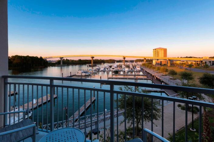 view of the wharf from the balcony of an orange beach, Alabama hotel 