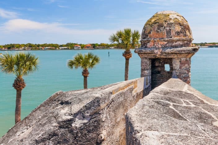 A sentry box turret overlooks Matanzas Bay at the Castillo de San Marcos, a seventeenth century Spanish Fort an example of what to do when staying at the St. Francis Inn in Saint Augustine, Florida.