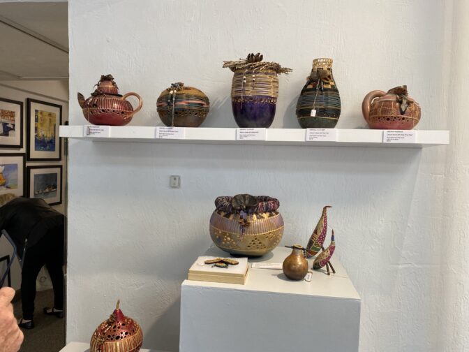 colorful pottery on display at the Hub on Canal store in New Smyrna Beach Florida