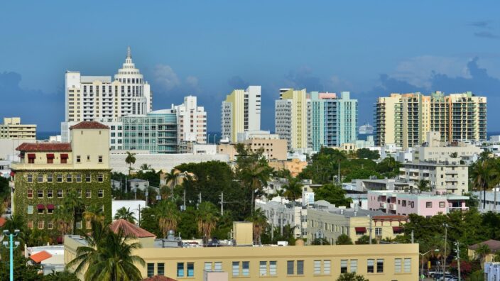 Miami skyline, an example of a Mother's Day getaway weekend destination