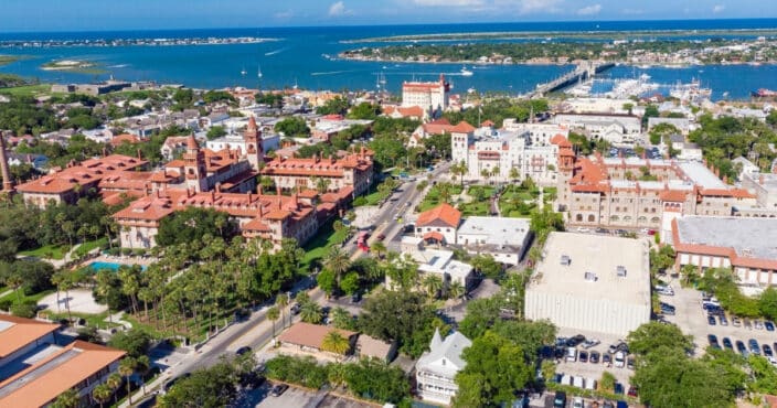 aerial view of St. Augustine on a sunny day with blue skies
