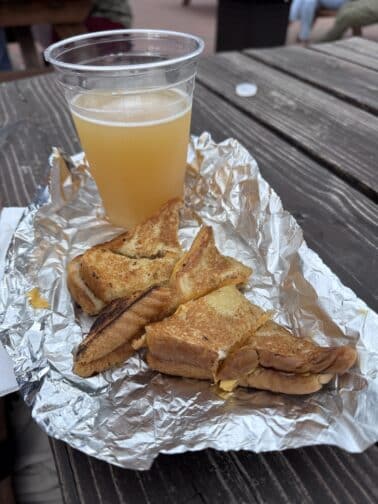 a plate of food and a drink