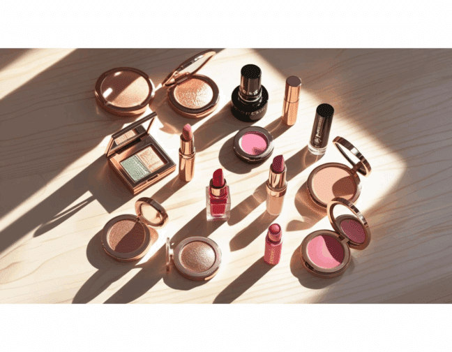 a group of makeup products on a table