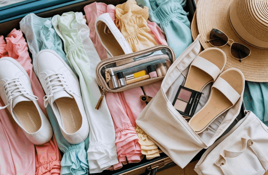 a suitcase full of clothes and shoes